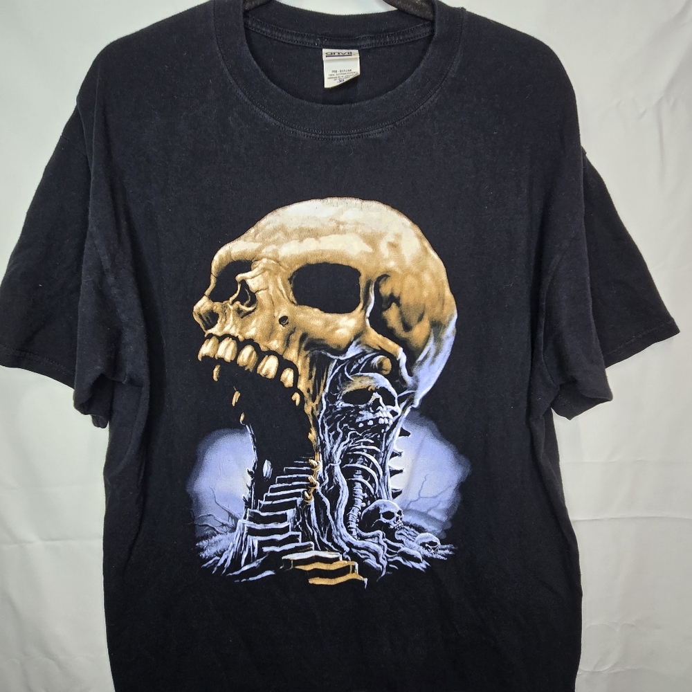 Anvil Black T-Shirt W/ Skull Graphic Design Y2K Style Grunge Punk Goth Sz XL A05